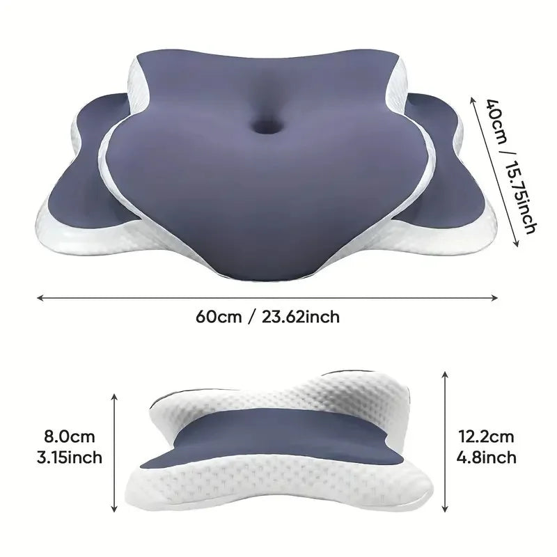 Ergonomic Butterfly Memory Foam Neck Pillow, C‑Shape Adjustable Dual Height Support Pillow with Transparent Cover for Side & Sup