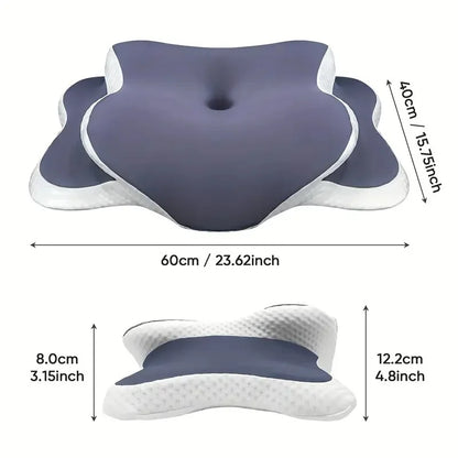 Ergonomic Butterfly Memory Foam Neck Pillow, C‑Shape Adjustable Dual Height Support Pillow with Transparent Cover for Side & Sup