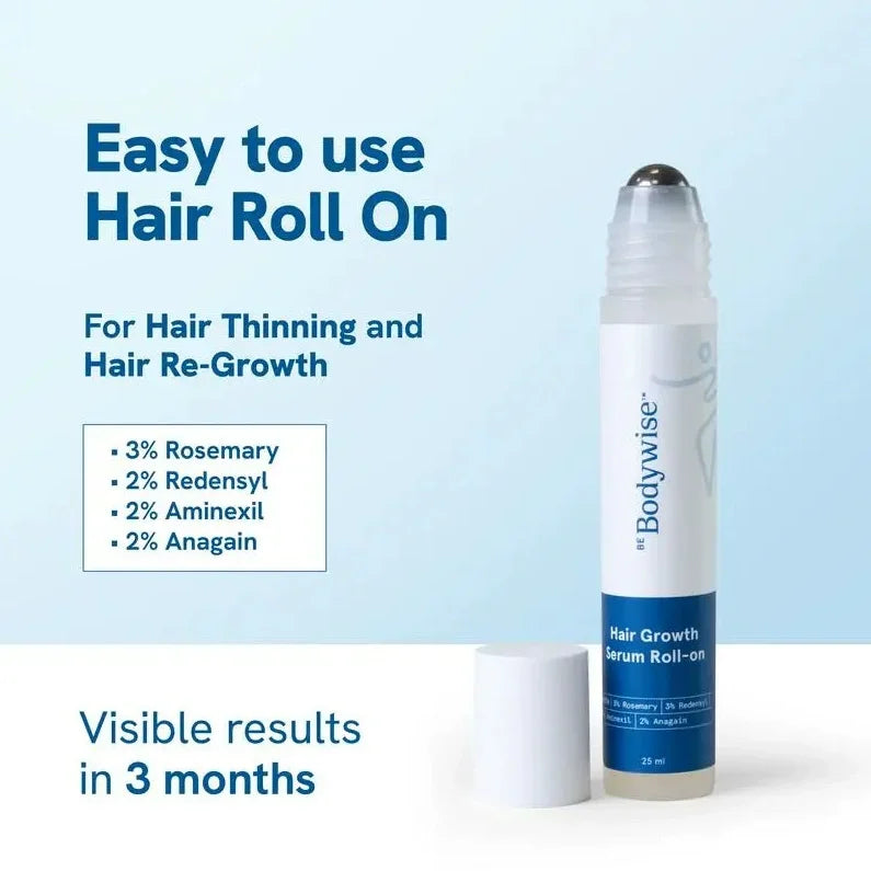 Bodywise Hair Roll-On Serum for Hair Thinning & Hair Re-Growth Plant Extract Essence Enhance Hair Luster Strengthen Hair Root