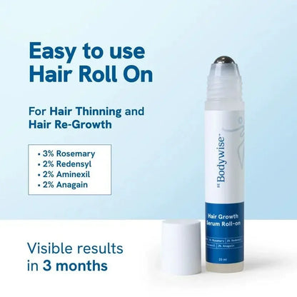 Bodywise Hair Roll-On Serum for Hair Thinning & Hair Re-Growth Plant Extract Essence Enhance Hair Luster Strengthen Hair Root