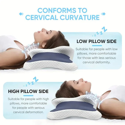 Ergonomic Butterfly Memory Foam Neck Pillow, C‑Shape Adjustable Dual Height Support Pillow with Transparent Cover for Side & Sup